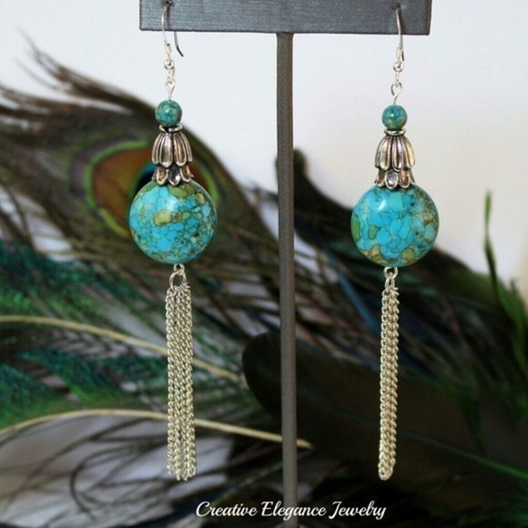 Jewelry - Turquoise Mosaic Chain Earrings